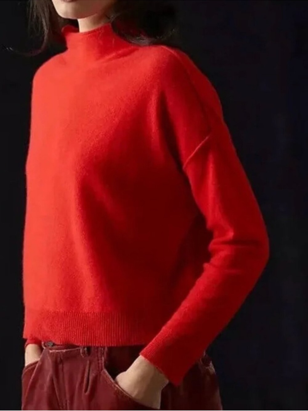 Anthropologie Pilcro Alani Cashmere Mock Neck Sweater Bright Red Sz XS